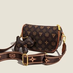 NEW Brown purse handbag dog keychain and dust bag Crossbody Discounted Shipping